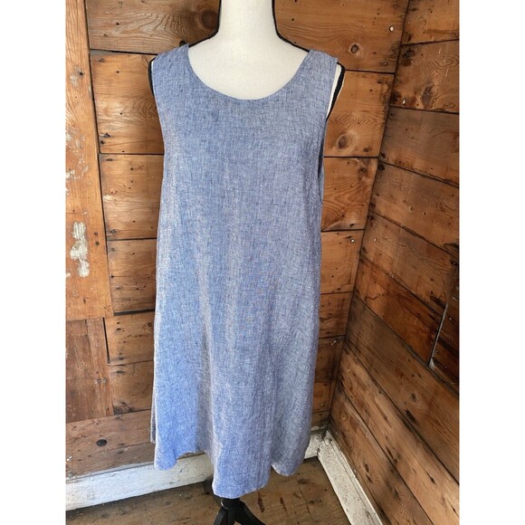 Sigrid Olsen Linen Dress Women’s XL Heather Blue Sleeveless Pockets - Picture 1 of 9